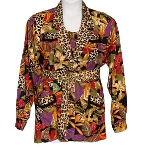 Vintage 90s Beaded Jacket And Tank Top 2pc Set Sz Medium Retro Glam Animal Print